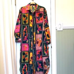 Tropical Print Button-front Duster/Lounger